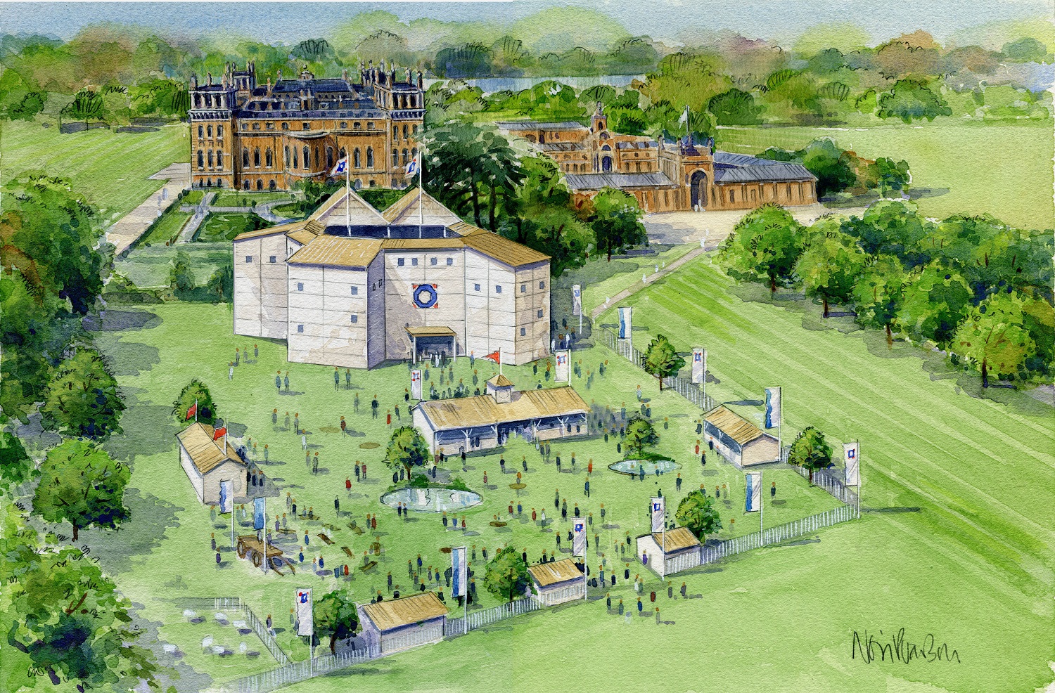 Shakespeare's Rose Theatre at Blenheim Palace. Illustration by Neil Pearson sml